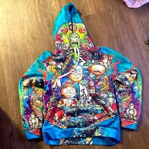 ✌️ 2/$20 sale Rick and Morty all over print hoodie. Size men small/ boys XL